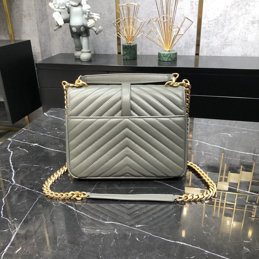 Saint Laurent Lambskin College Handbag Shoulder Bag Grey 600279 Gold